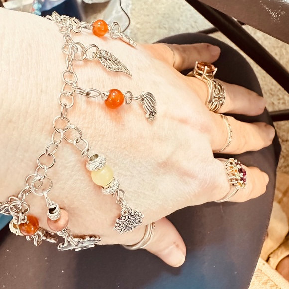 Stainless Steel Chain Bracelet Fall Charms & Crystal Beads Leaves Pumpkins Trees - Picture 11 of 15